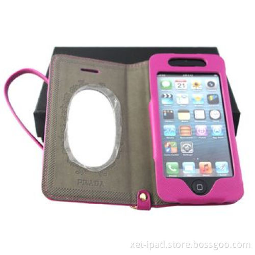 Custom PU leather wallet cases for iPhone 5/5S, card pocket, smart view window, mirror